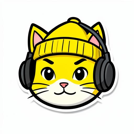 Cartoon avatar of a yellow cat in a beanie and headphones